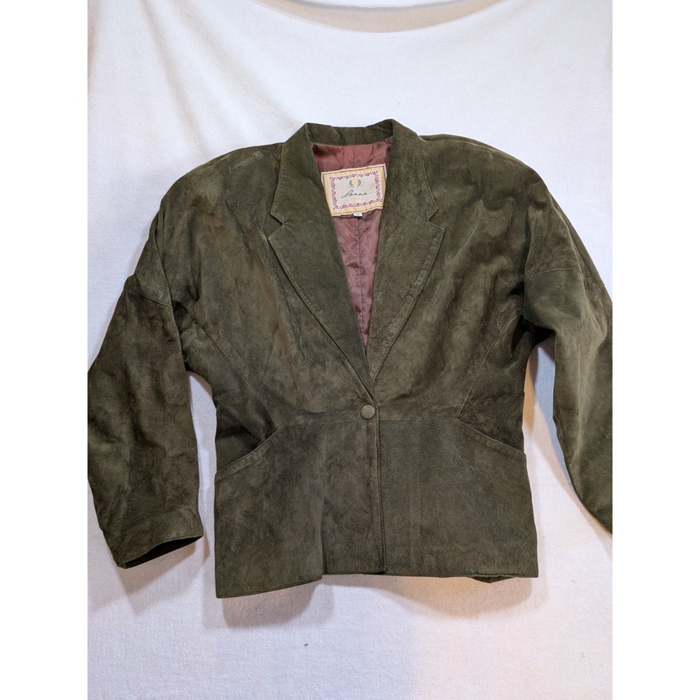 lanna green leather jacket size M suede‎ blazer